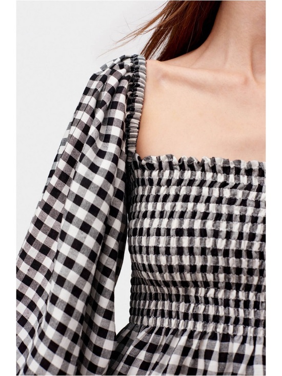 SLEEPER /Atlanta Smocked Gingham Midi Dress Puff Sleeves - Sz L - NWT - Picture 8 of 13